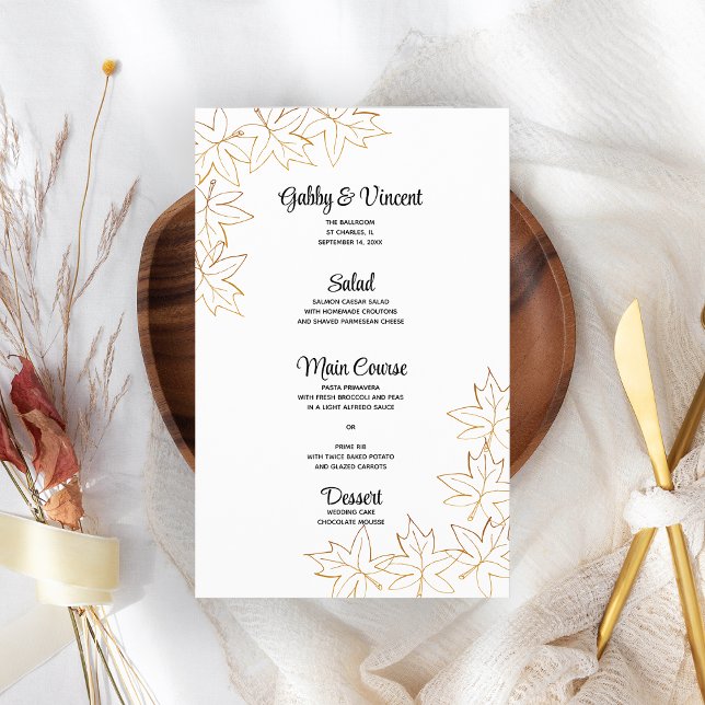 Menu Mariage Arête Feuille d'érable d'automne (Fall in love with this autumn leaves wedding menu.)