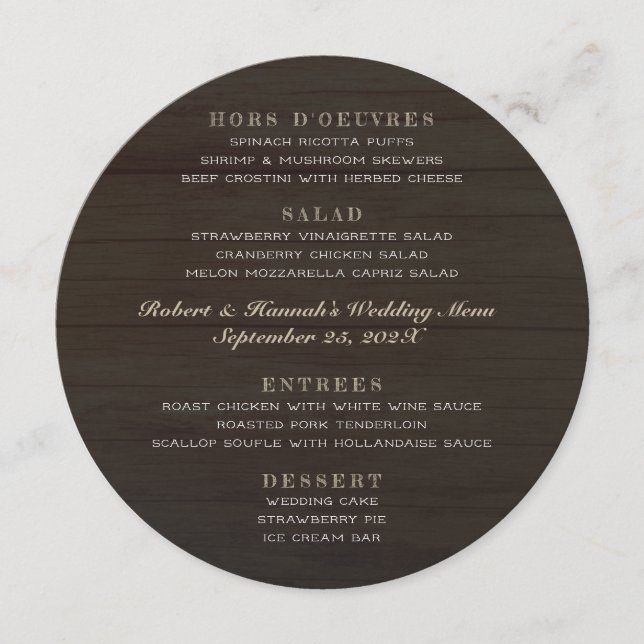 Menu Mariage arrondi Bois foncé Quatre sections (Devant)