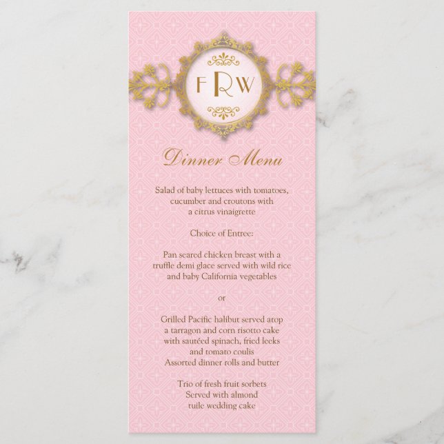 Menu Mariage Art Déco Bande Rose or (Devant)