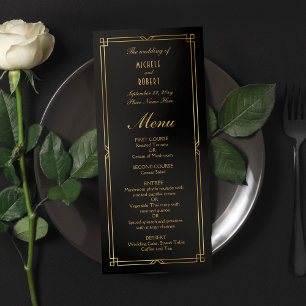 Menu Mariage Art Déco élégant Black Gold Frame