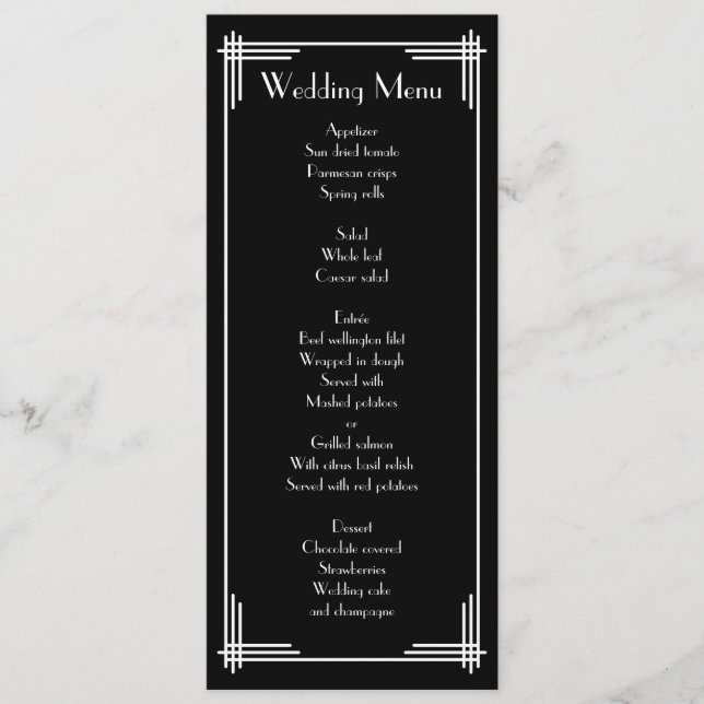 Menu Mariage Art Déco Gatsby Black White Great (Devant)