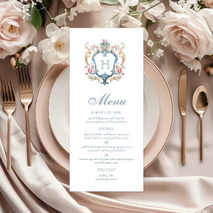 Menu Mariage au chandelier floral à monogramme vintage