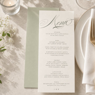 Menu Mariage au Script Vert Pistache
