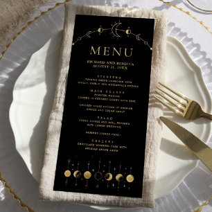 Menu Mariage aux phases de lune en or noir céleste
