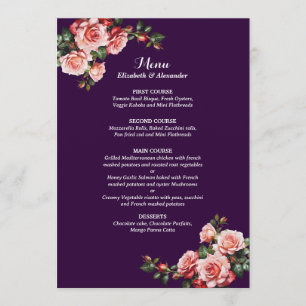 Menu Mariage aux roses roses rouges et roses foncées hu