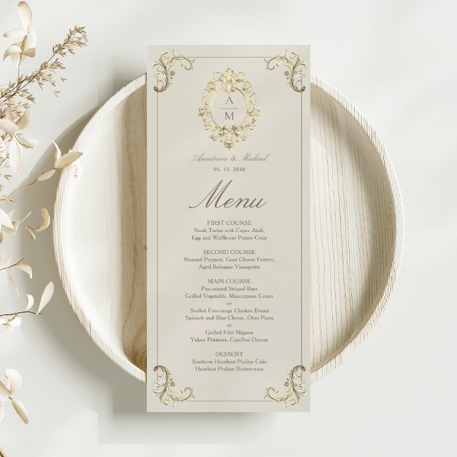 Menu Mariage baroque à barre d'or vintage (Créateur téléchargé)