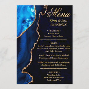 Menu Mariage Bille de Nacre Pailletée Bleue et Or
