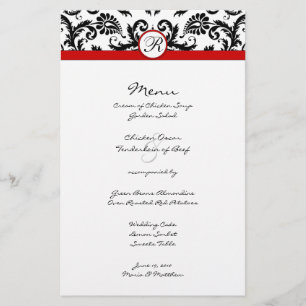 Menu Mariage Black Damask Red Trim