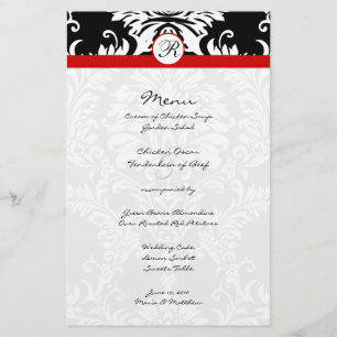 Menu Mariage Black Damask Red Trim