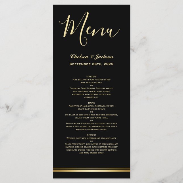 Menu Mariage Black Gold moderne (Devant)