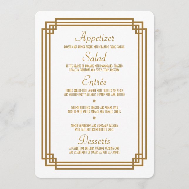 Menu Mariage blanc Art déco simple (Devant)