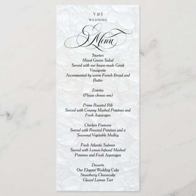 Menu Mariage blanc élégant classique (Devant)