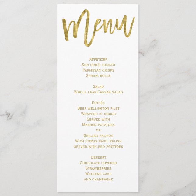 Menu Mariage Blanc Et Or Personnalisé (Devant)