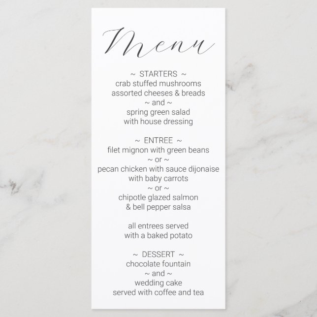 Menu Mariage blanc minimaliste simple (Devant)
