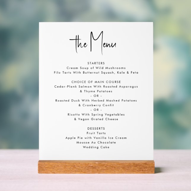 Menu Mariage blanc personnalisé minimaliste modern (Neutre)