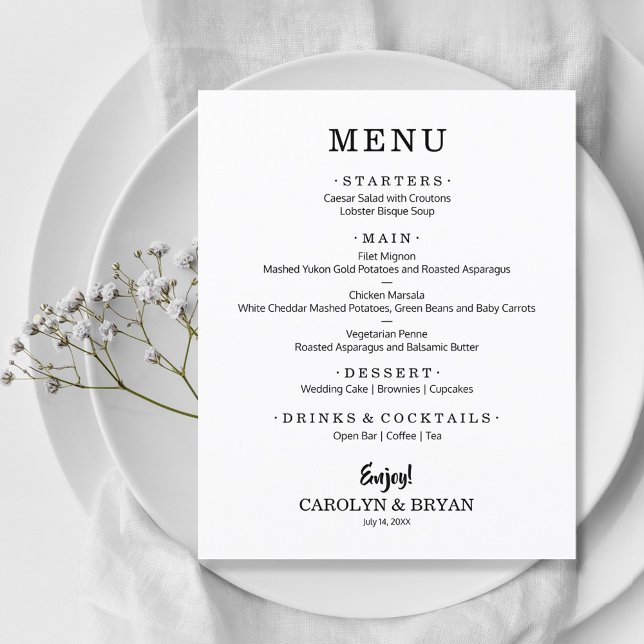Menu Mariage blanc simple et élégant (Créateur téléchargé)