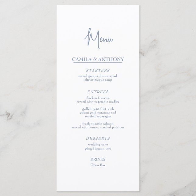 Menu Mariage bleu (Devant)