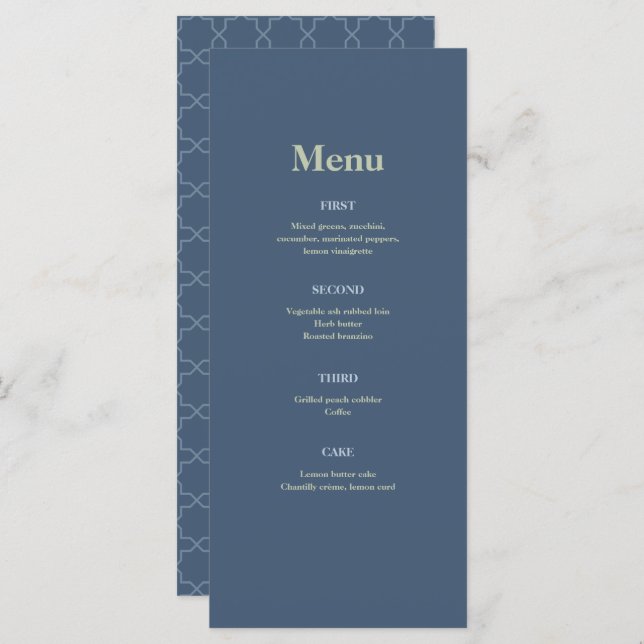 Menu Mariage bleu avec Motif en lattes (Devant / Derrière)