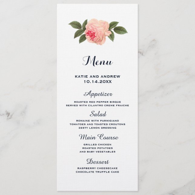 Menu Mariage bleu corail et marine (Devant)