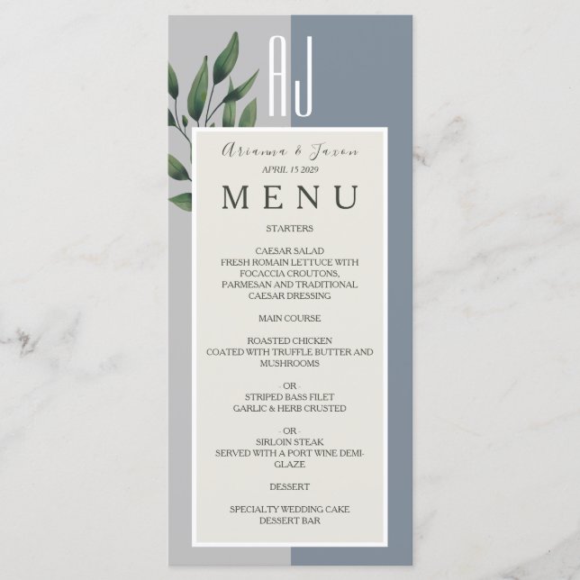 Menu Mariage bleu Dusty (Devant)