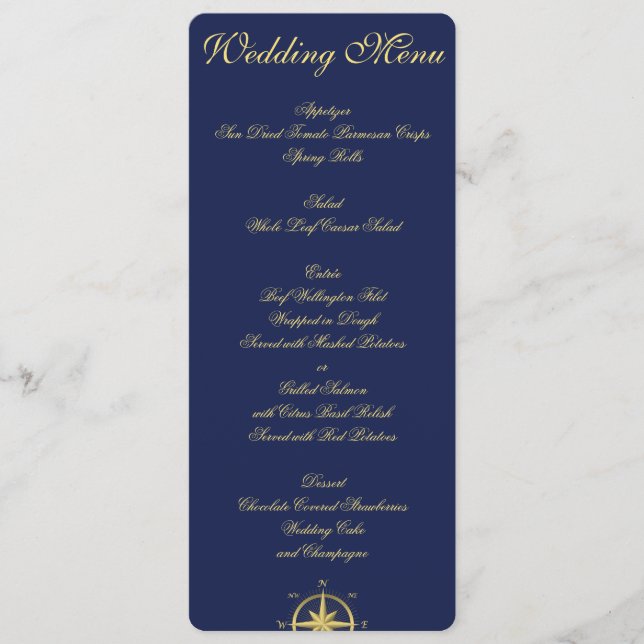 Menu Mariage bleu marine Invitations personnalisée (Devant)