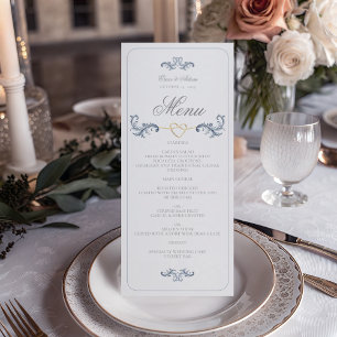 Menu Mariage bleu vintage Dusty