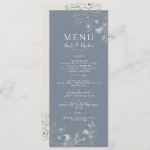 Menu Mariage bleu vintage Dusty