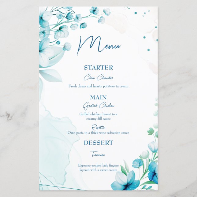 Menu mariage Blue Blossom & Breeze (Devant)