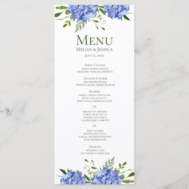 Menu Mariage Blue Hydrangeas (Devant)