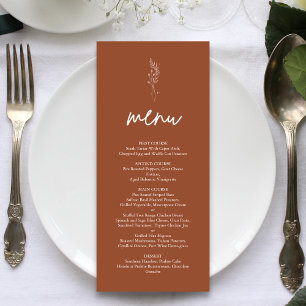 Menu Mariage Bohème Minimaliste Terracotta Orange Brûlé