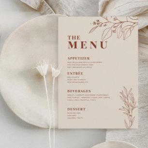 Menu Mariage Boho Beige avec oeuvres d'art florale