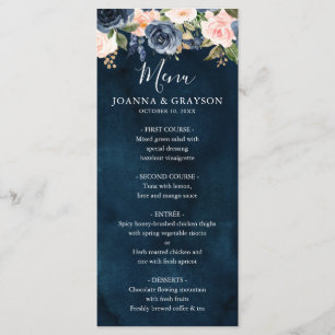 Menu Mariage Boho bleu bleu bleu rose bleu marine