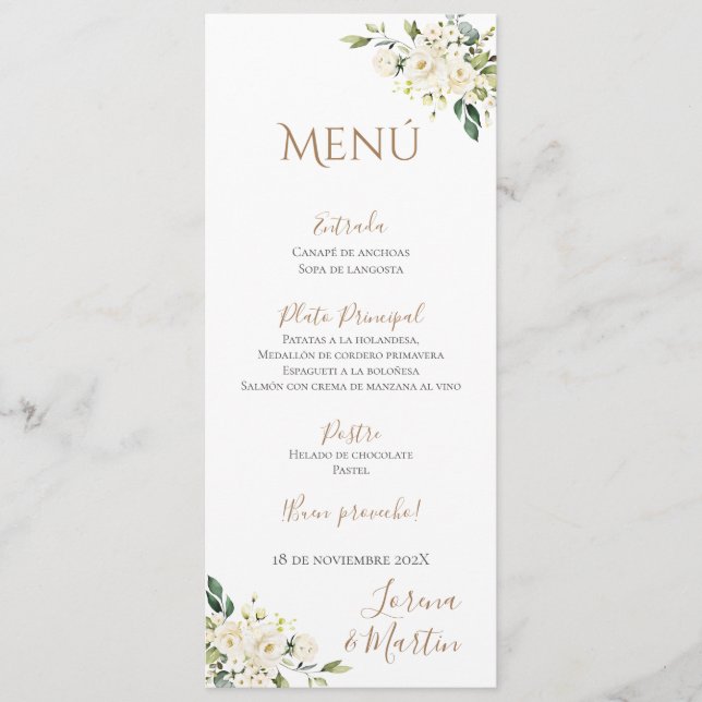 Menu Mariage Boho espagnol (Devant)