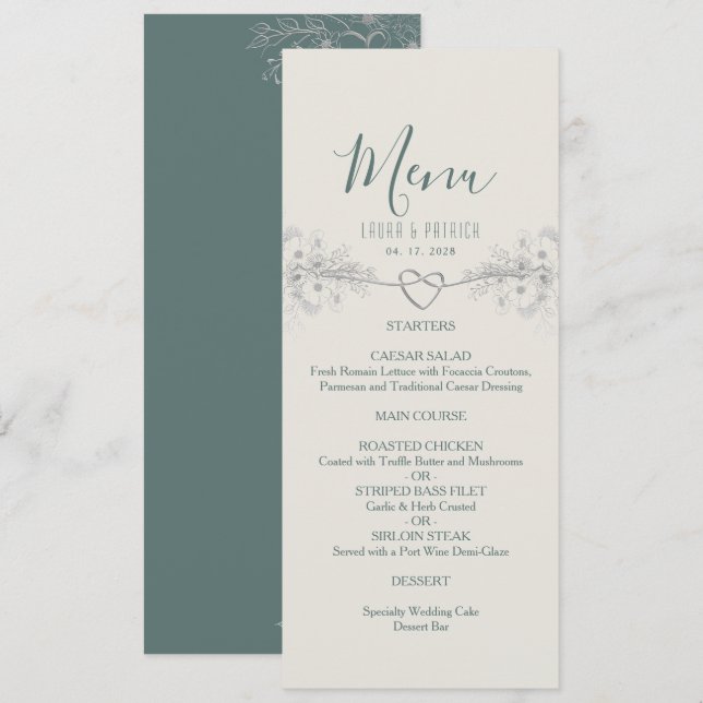 Menu Mariage Boho fleur sauvage (Devant / Derrière)