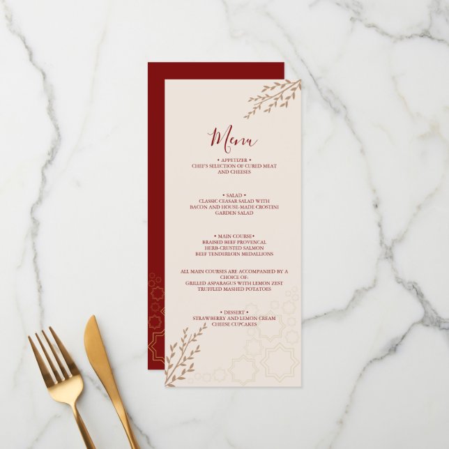 Menu Mariage Boho Orange Brûlé en terre cuite moderne (Devant/Arrière en situation)