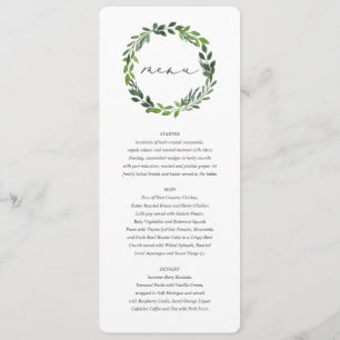 Menu mariage botanique de l'aquarelle feuillue
