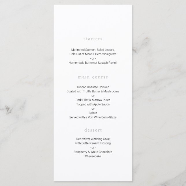 Menu Mariage botanique, mariage minimal (Devant)