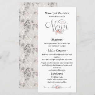 Menu Mariage botanique rustique Fleur sauvage Vintage