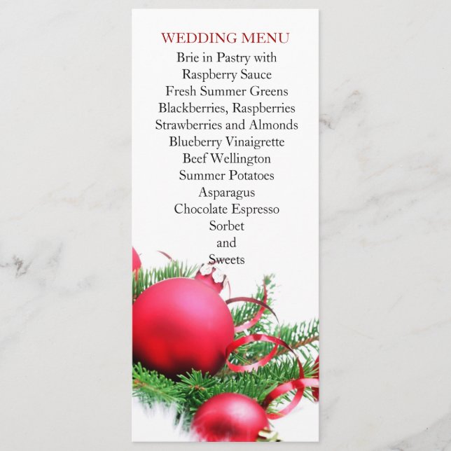 Menu Mariage Boules de Noël Rouge (Devant)