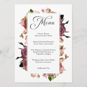 Menu Mariage Bouquet Floral Rose