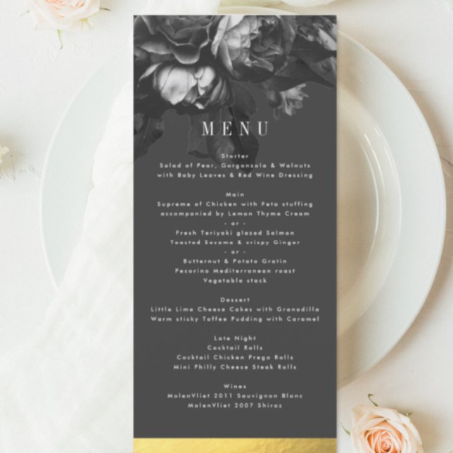 Menu Mariage Bouquet Rose or noir (Créateur téléchargé)