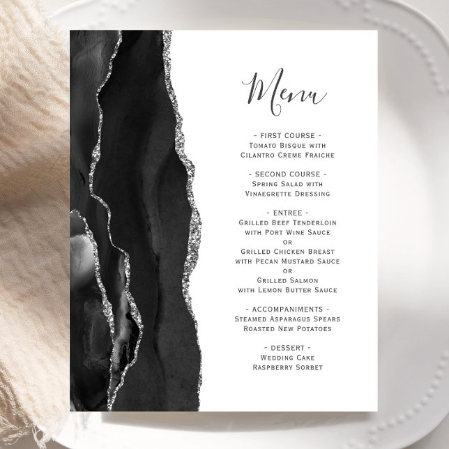 Menu Mariage Budget Black Silver Agate (Créateur téléchargé)