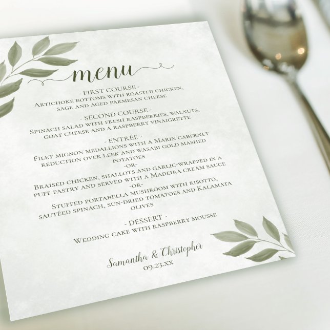 Menu Mariage Budget Feuille Sage Green (Créateur téléchargé)