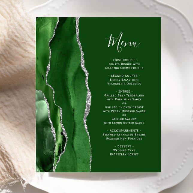 Menu Mariage Budget Hunter Green Silver Agate (Créateur téléchargé)