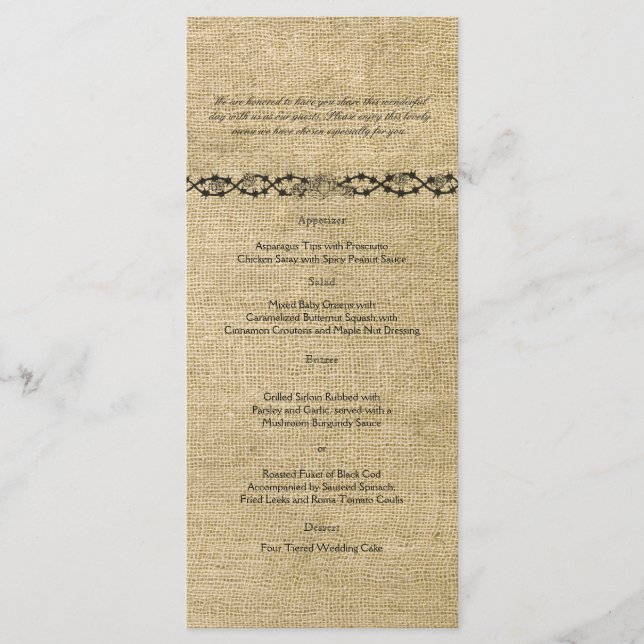 Menu Mariage Burlap Ouest (Devant)