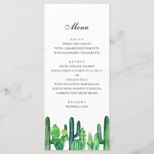 Menu mariage cactus vert. Menu du dîner cactus