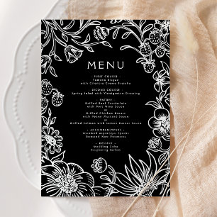 Menu Mariage cadre botanique noir et blanc vintage