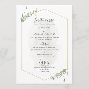 Menu Mariage Cadre Or Vert Foliage Moderne