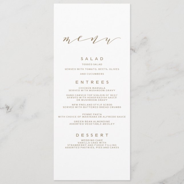 Menu Mariage Calligraphie | Or (Devant)