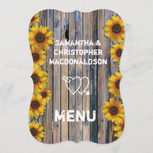 Menu mariage campagnard de tournesol jaune rustiqu